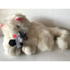 White Persian Cat Kitten & Mouse Plush Ace Novelty 1994 Pink Nose Ears Toy